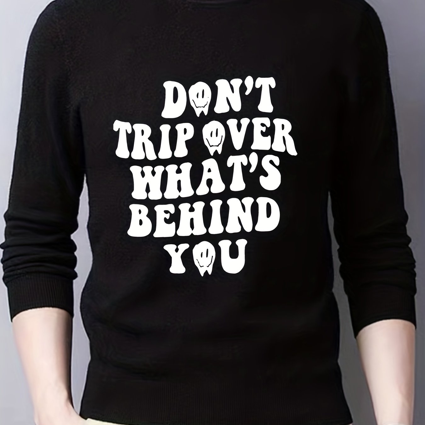 Funny Slogan Knitted Sweater Men's Casual Warm Crew Neck Pullover