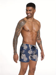 Quick Dry Men's Swim Trunks Beach Pool Leaf Pattern