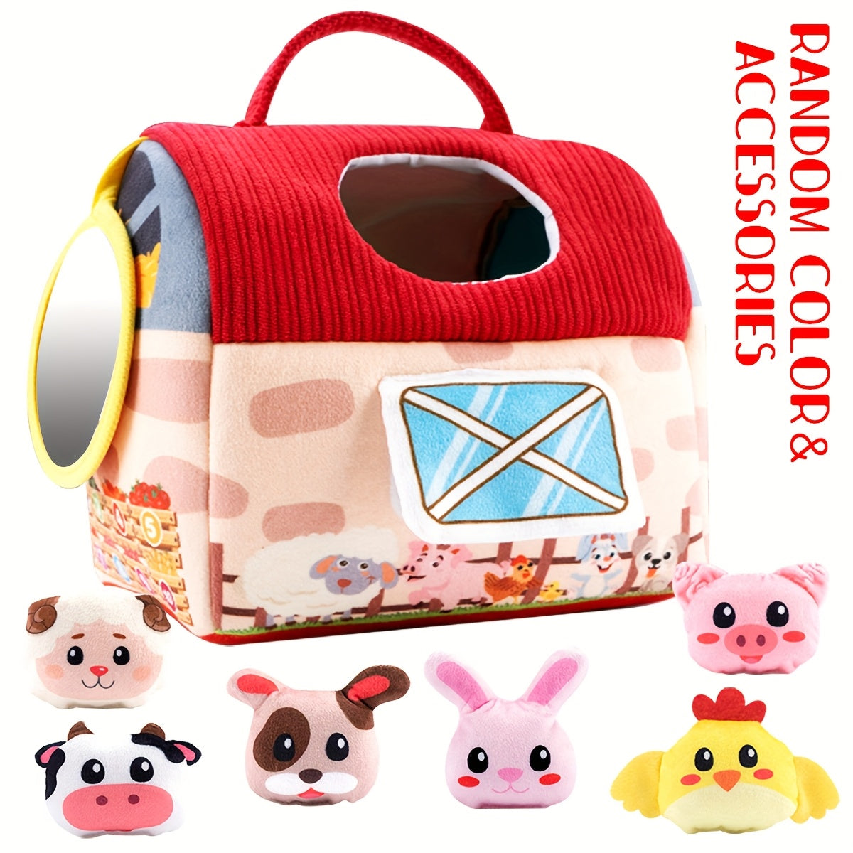 Barn with Stuffed Farm Animals Rattle Crinkle Paper Mirror Toys for Kids