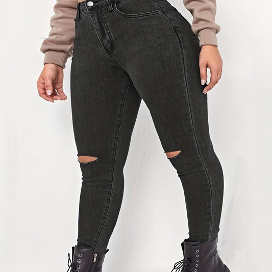 Ripped Skinny Jeans, Button Fly, Medium Stretch