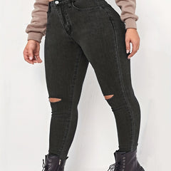 Ripped Skinny Jeans, Button Fly, Medium Stretch