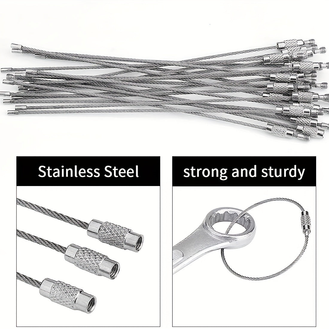 10pcs Stainless Steel Keychain Cable Key Ring Wire Keychain