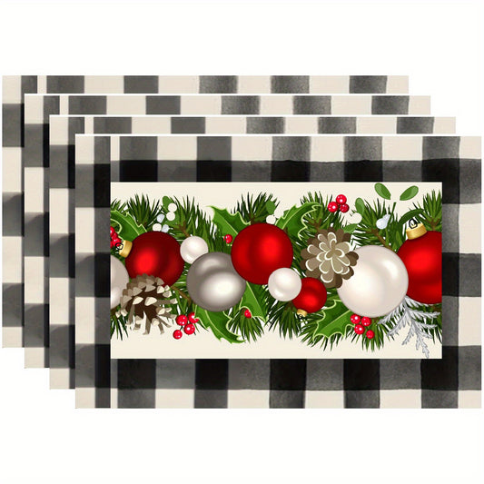 4pcs Christmas Placemat Colorful Plaid Heat Insulation Pad