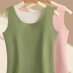2pcs Seamless Thermal Underwear Soft Crew Neck Sleeveless Top Women's Lingerie