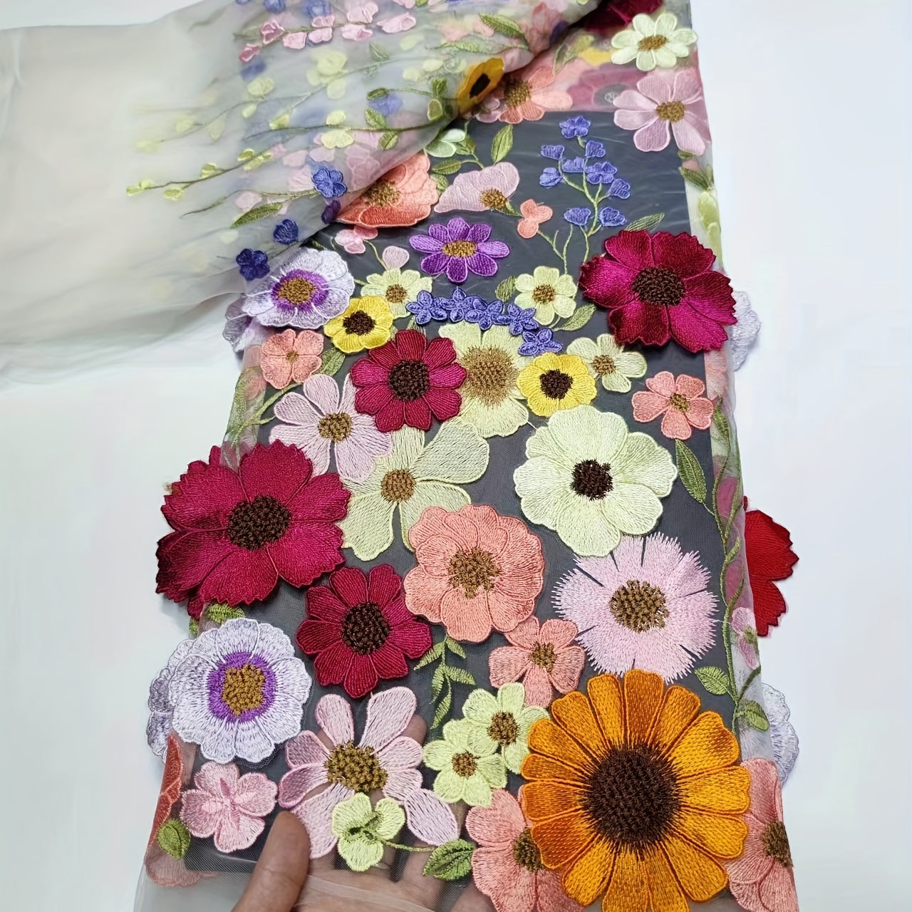 Mesh 3D Embroidery Colorful Lace Applique DIY Dress Fabric