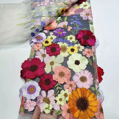 Mesh 3D Embroidery Colorful Lace Applique DIY Dress Fabric