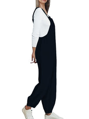 Button Solid Patched Pocket Overall Jumpsuit Women's Clothing