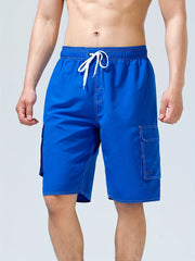 Men s Double Layer Shorts with Pocket Drawstring Waist Elastic