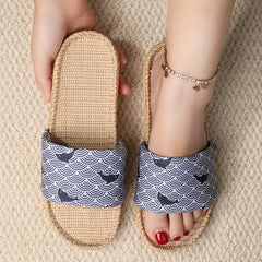 Women's Cartoon Slippers Open Toe Linen Sandals Summer Lightweight Beach Shoes