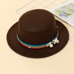 Rainbow Pearl Flat Top Woolen Hat for Adult
