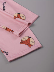 Fox Print Pajama Set Short Sleeve Top & Pants Women's Sleepwear