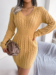 Cable Knit Long Sleeve Bodycon Sweater Dress