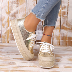 Metallic Platform Sneakers Lace Up Espadrille Shoes