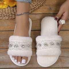 Women's Rhinestone Plush Slippers