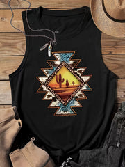 Cactus Print Tank Top Crew Neck Knitted All Season Women's Clothing