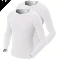 2 Pcs Men's Quick Drying Long Sleeve T-Shirts High Stretch Crew Neck