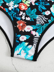 Tropical Print Tankini Set with Lace Crop Top & Panty
