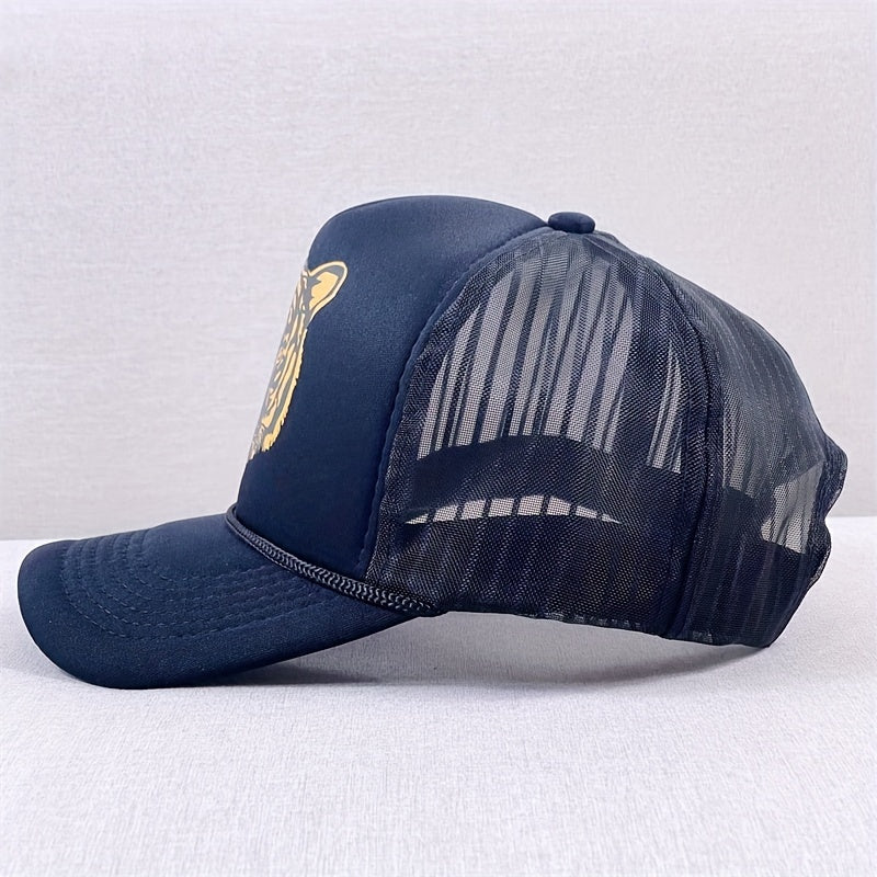 Tiger Head Print Trucker Hat Mesh Baseball Cap Hip Hop Adjustable Dad Hats