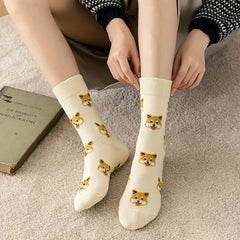 2 Pairs Dog Print Crew Socks Women's Stockings