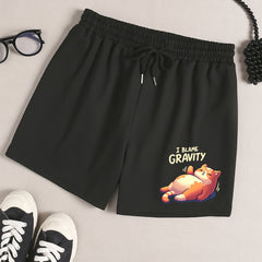 Cartoon Cat Print Elastic Waist Home Wear Shorts