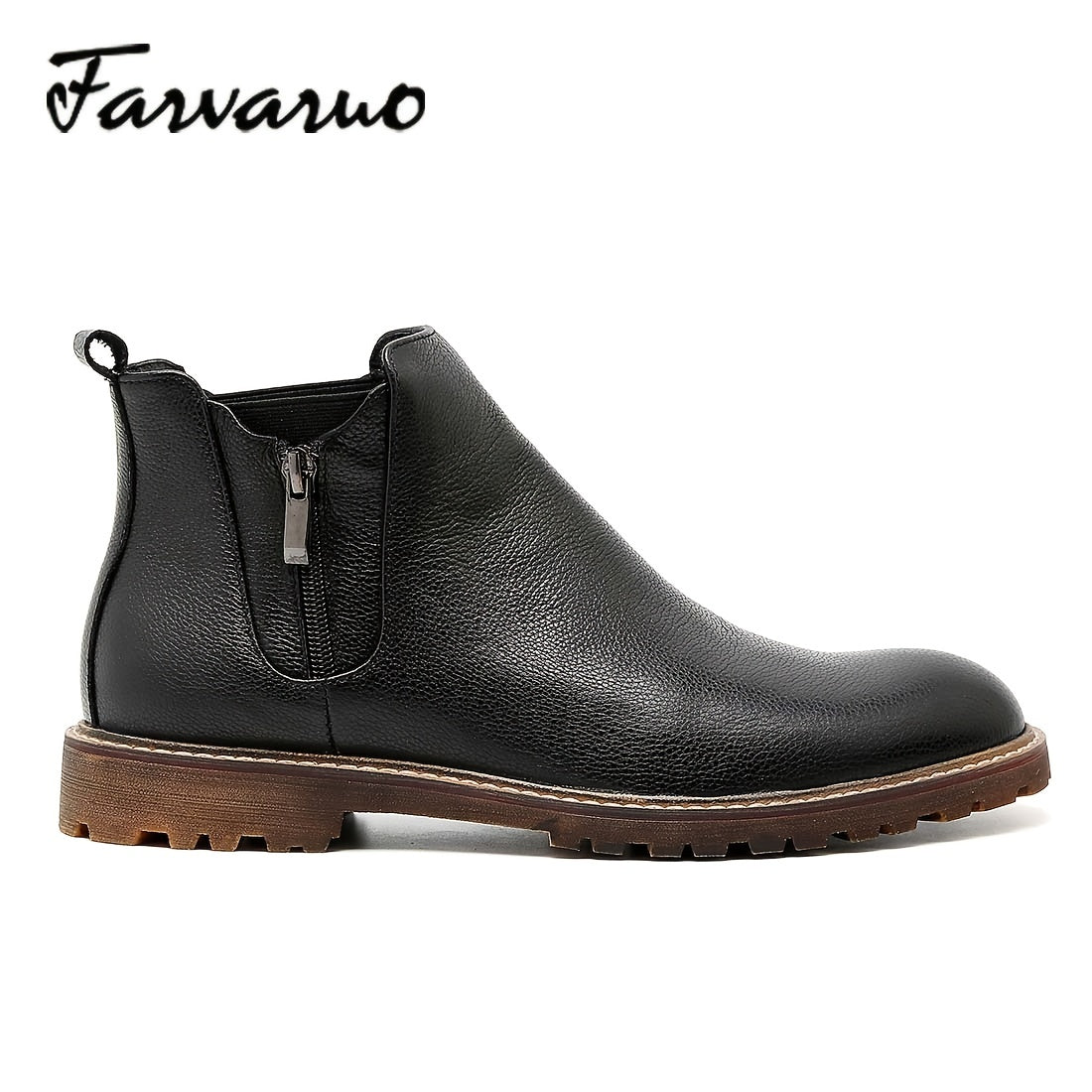 FARWARWO Zipper Chelsea Boots Men's Leather Formal