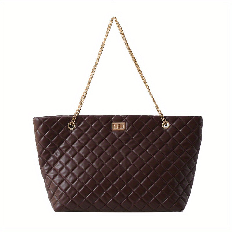 Women's Quilted Shoulder Bag Turn Lock Chain Bag