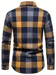 Plaid Print Men's Casual Button Up Shirt Spring Summer Autumn Tops