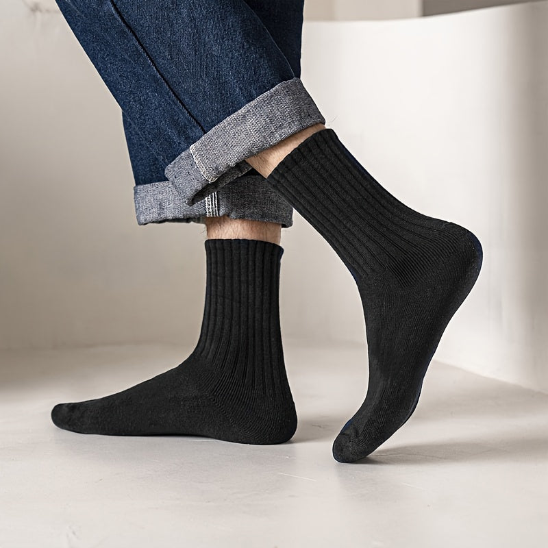 6 Pairs Men's Solid Crew Socks Breathable Casual Unisex Outdoor Socks
