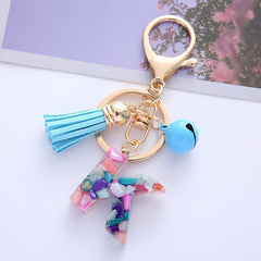 Tassel Bell Keychain Multicolor Resin A Initials Alphabet Bag Charm Women Key