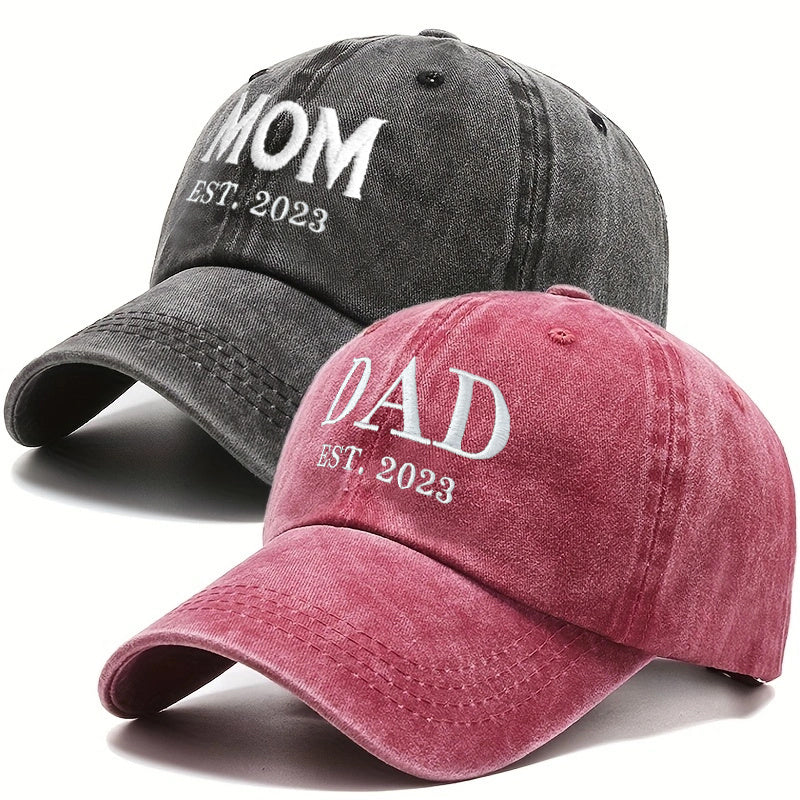 DAD MOM Couple Baseball Cap Embroidery Washed Distressed Casual Sun Hat