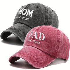 DAD MOM Couple Baseball Cap Embroidery Washed Distressed Casual Sun Hat