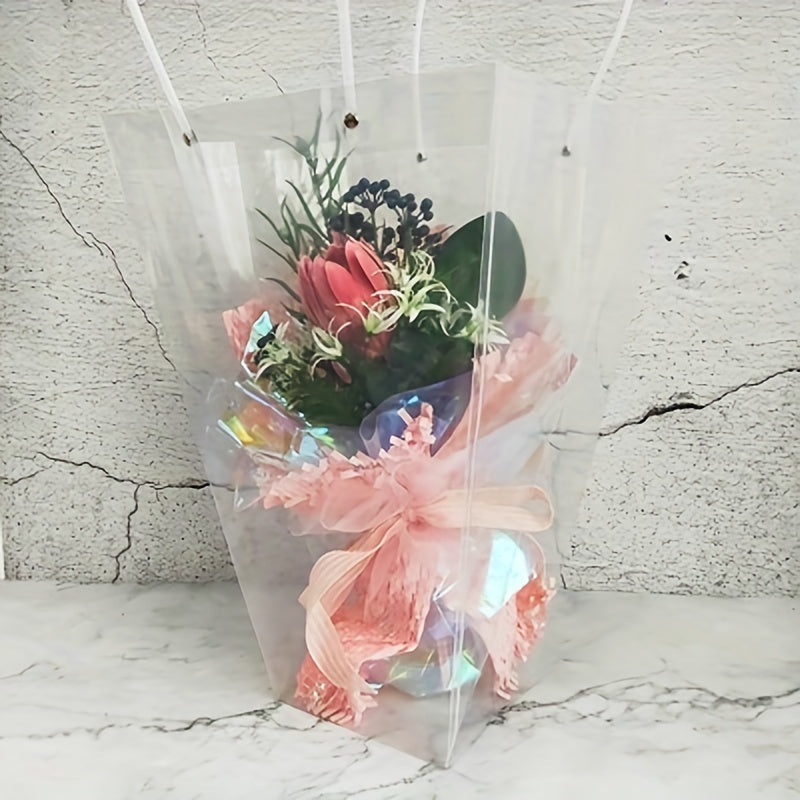 2pcs Transparent Trapezoidal Flower Net Red Handbag Bouquet Plastic Handbag