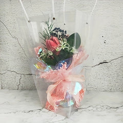 2pcs Transparent Trapezoidal Flower Net Red Handbag Bouquet Plastic Handbag