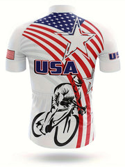Flag And Biker Pattern Men's Short Sleeve Zip Up Cycling Jersey