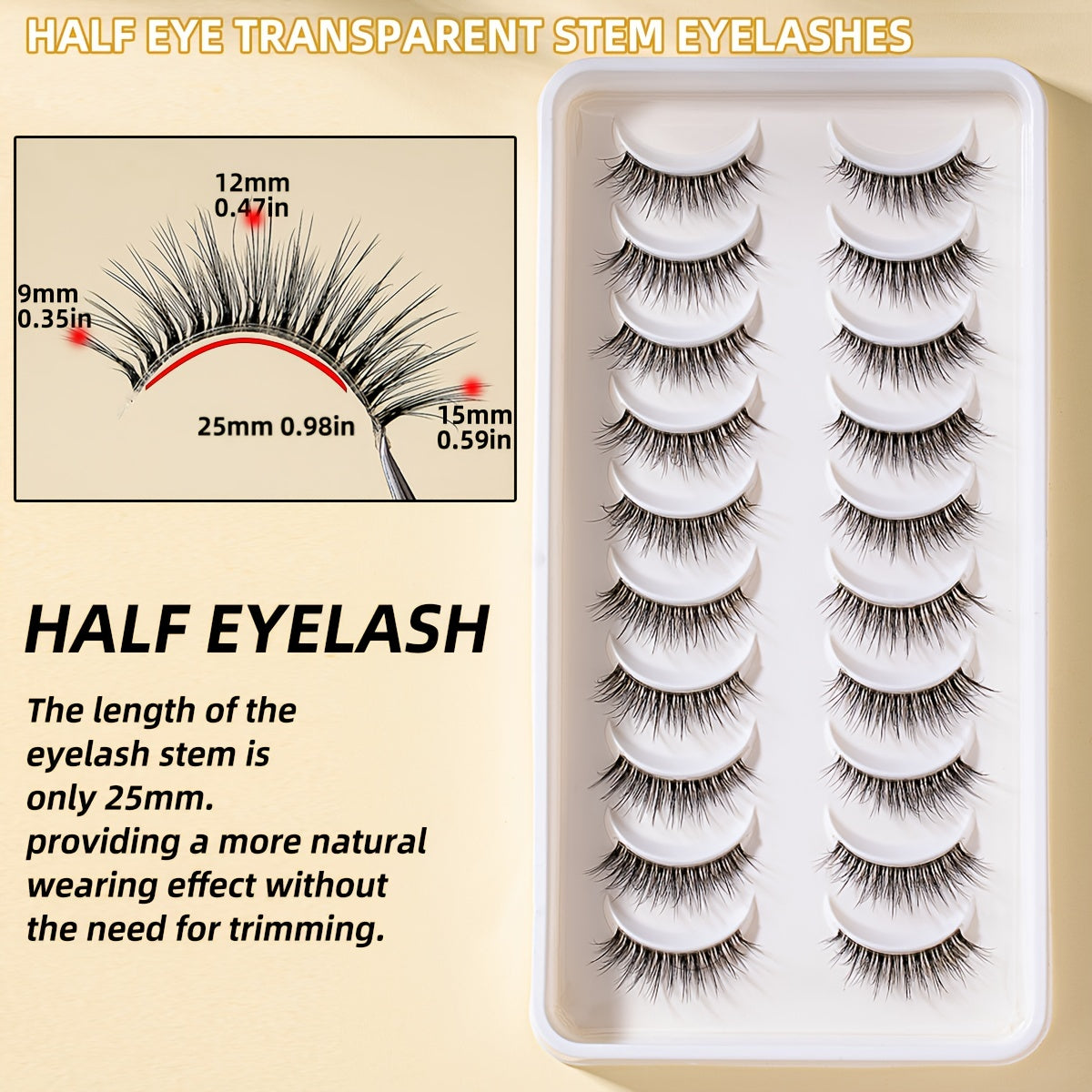 10 Pairs 8D False Eyelashes Half Eye Cat Eye Fluffy Faux Mink Soft Thick Lashes