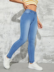 Mid Rise Skinny Jeans Stretch Denim Pants