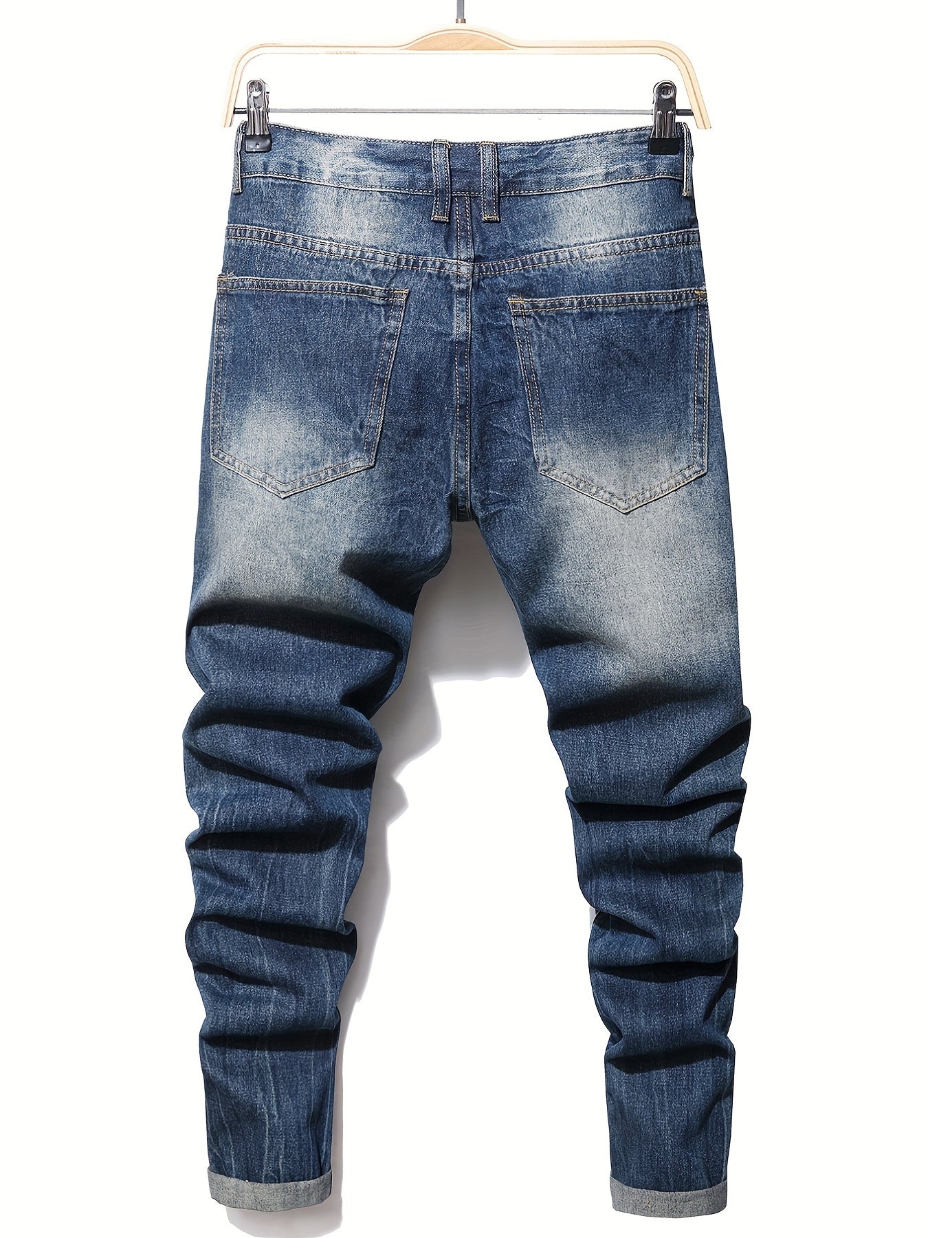 Men's Slim Fit Ripped Vintage Jeans Casual Street Style Distressed Denim Pants