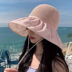 Bowknot Embossed Bucket Hat Wide Brim UV Protection Basin Hat