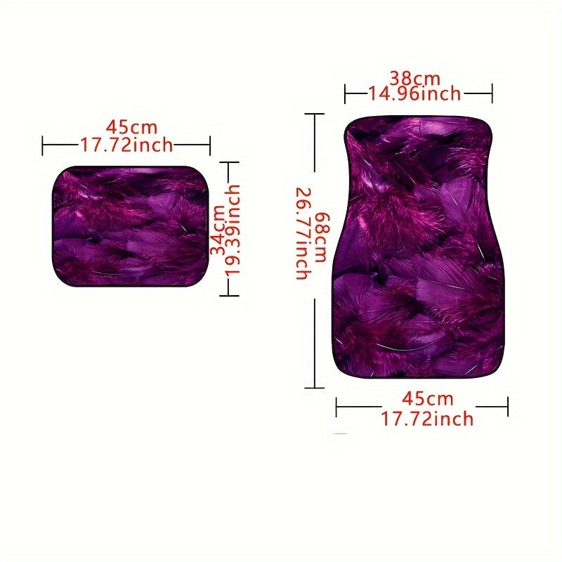 4pcs Purple Feather Car Floor Mats Non-slip Stain-resistant Front Rear Carpets