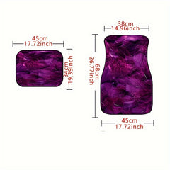 4pcs Purple Feather Car Floor Mats Non-slip Stain-resistant Front Rear Carpets