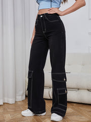 High Waist Flap Pockets Cargo Pants Loose Fit