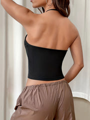 Women's Ribbed Halter Neck Crop Tank Top
