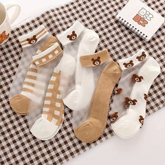 5 Pairs Girls Cartoon Bear Boat Socks Kids Summer