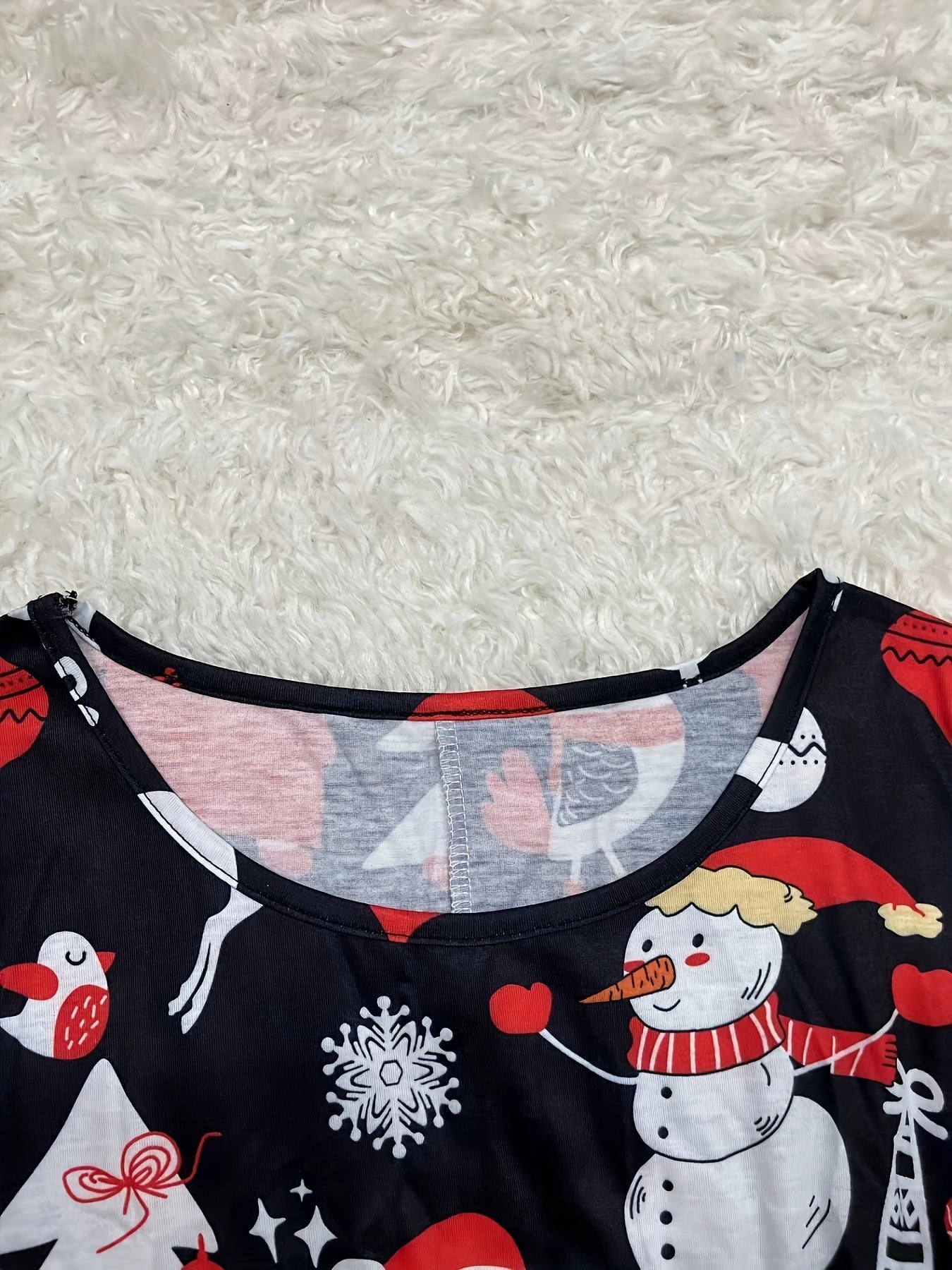 Christmas Dress Women's Plus Santa Claus & Snowman Print Long Sleeve