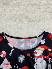 Christmas Dress Women's Plus Santa Claus & Snowman Print Long Sleeve