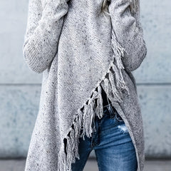 Casual Sweater Women's Plus Tassel Trim Cowl Neck Jumper