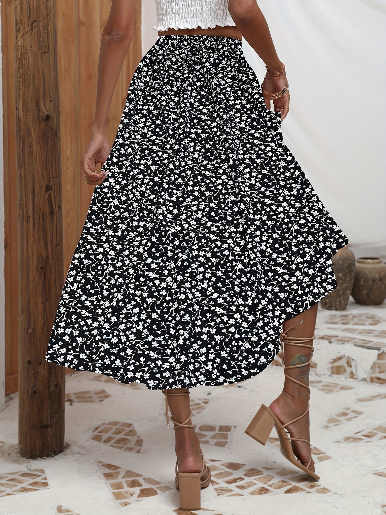 Floral Print Elastic Waist Casual Skirt for Women