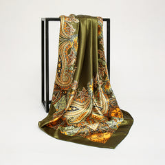 Boho Flower Print Scarf Satin Square Shawl Headscarf Wrap Casual Sunscreen
