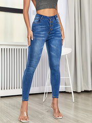 Whiskering High Waist Skinny Jeans with Ripped Back - Sexy & Stylish Denim Pants