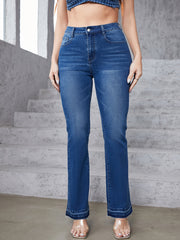 Plus Washed Button Fly High Rise Flared Leg Jeans
